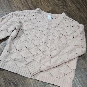 Joie Open-Knit Pale Pink Crewneck Sweater, Size Large
